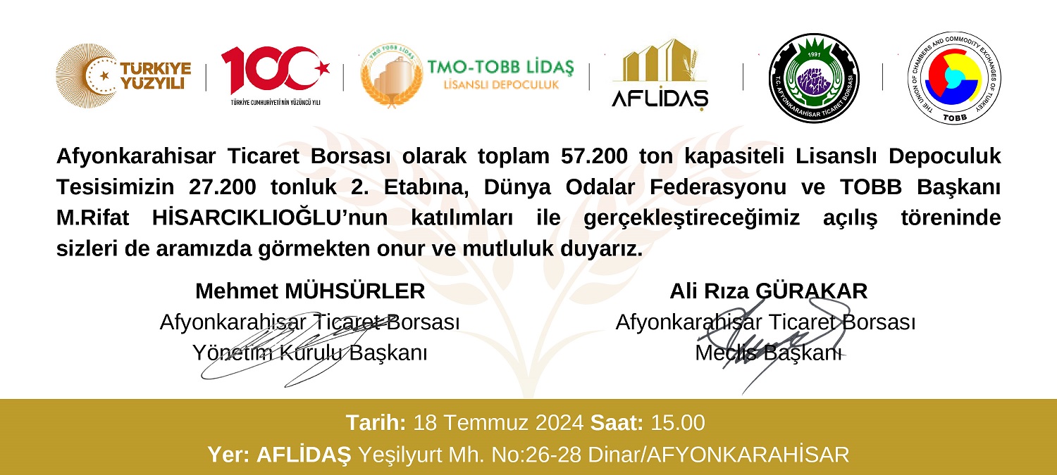 TİCARET BORSAMIZIN BÜYÜK YATIRIMI 18.07.2024 PERŞEMBE GÜNÜ HİZMETE AÇILIYOR