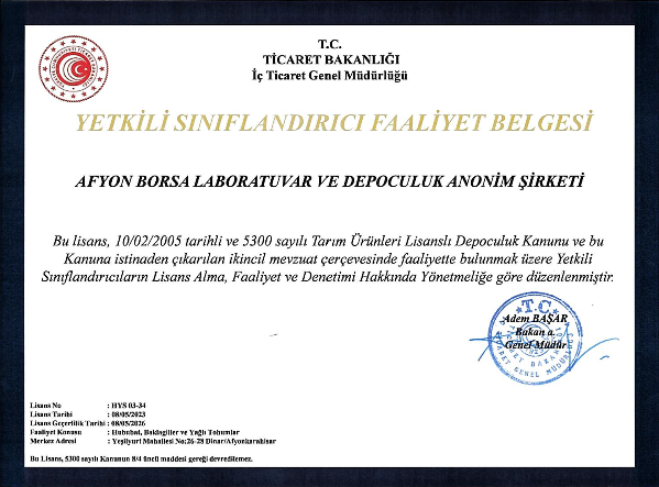 Yetkili Sınıflandırıcı Belgesimizi Aldık